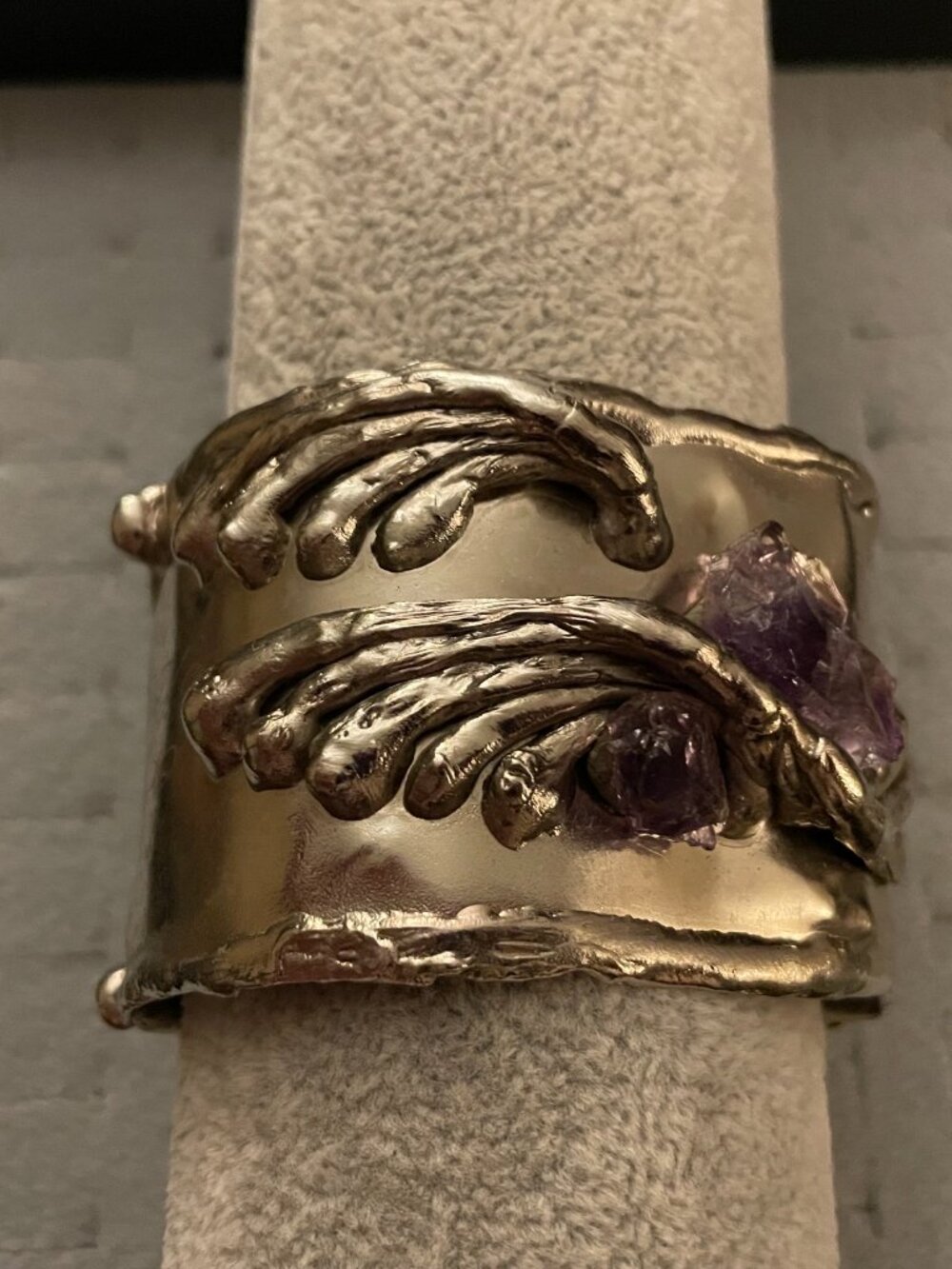 Vintage Bracelet Cuff COPA Amethyst Brutalist Made in Brazil 60 grams 1970s